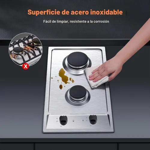 Vista 6 de Eascookchef - Placa de cocina de gas de 2 quemadores con protección de termopar - NG/LPG convertible de 30 cm (12 pulgadas) de acero inoxidable