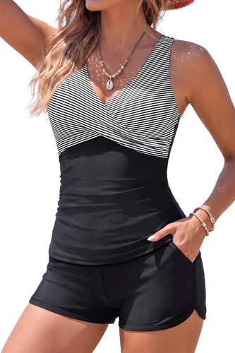 Vista 34 de Trajes de baño tankini para mujer con pantalones cortos de dos piezas con Azul (Blue Tie Dye)