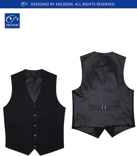 Vista 5 de Enlision Chaleco de traje para hombre, chaleco formal de negocios, chaleco de color sólido para traje o esmoquin