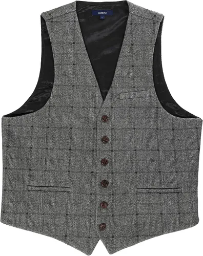 Vista 83 de Gioberti Chaleco de tweed formal de 6 botones para hombres