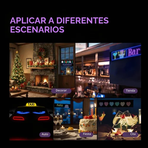 Vista 7 de Letrero LED programable de desplazamiento – Tablero de visualización a todo color con control de aplicación Bluetooth – Patrones personalizados