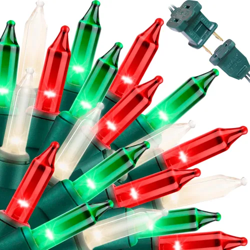 Vista 41 de LAMPHOME Guirnalda de luces LED de estrella roja, blanca y azul, 20 luces LED de hadas con cable transparente, 3 AA impermeables, 8 modos, luces
