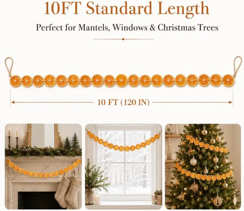 Vista 2 de Guirnalda de naranja seca de Navidad de 10 pies con 30 rebanadas de naranja Guirnalda naranja de 10 pies