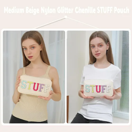 Vista 2 de Bolsa de maquillaje de viaje cosmética bolsa de maquillaje de aseo Orgnizer para mujeres, Beige-Stuff, M, Moda