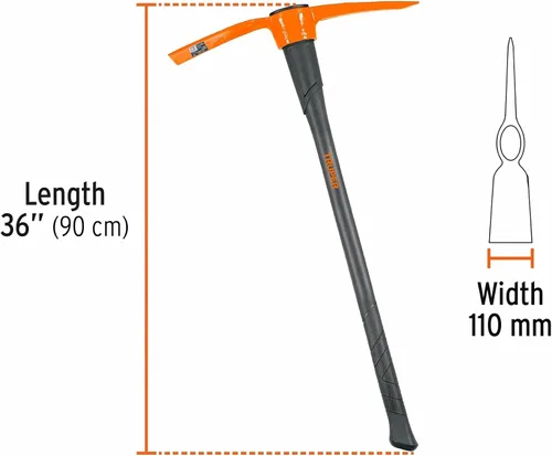 Vista 2 de Truper Pick Mattock de 5 libras, mango de fibra de vidrio resistente de 36 pulgadas con agarre que absorbe los golpes, herramienta de excavación