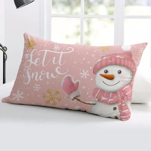 Vista 5 de Fundas de almohada de Navidad de muñeco de nieve rosa de 16 x 24 pulgadas, fundas de almohada rectangulares de invierno con copos de nieve