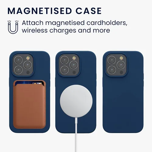 Vista 4 de kwmobile Funda de silicona TPU compatible con Apple iPhone 14 Pro, funda magnética, compatible con MagSafe, color azul marino