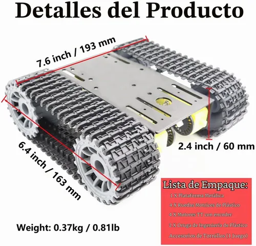 Vista 2 de SmaringWing Kit de chasis de tanque robótico inteligente de metal a control remoto con 4 motores DC TT para Arduino UNO R3/Raspberry Pie/STEAM Negro
