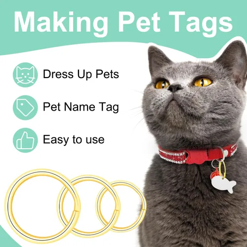 Vista 4 de 300 llaveros pequeños dorados de 1/2 pulgada, anillos divididos de doble bucle, mini llavero de metal para llavero, etiqueta de collar de mascotas