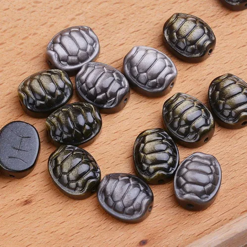 Vista 6 de 3 cuentas con colgante de concha de obsidiana de plata dorada de cristal natural tallado, curación
