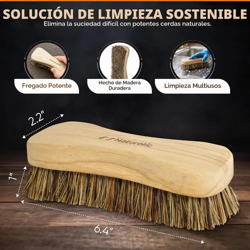 Vista 5 de Juego de cepillos de limpieza totalmente natural de madera Mango de madera Cepillo de cerdas de palmera para limpieza Productos de limpieza