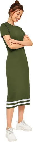 Vista 4 de Romwe Vestido casual de manga corta a rayas para mujer