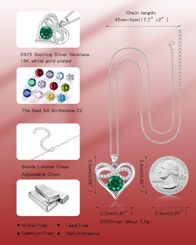 Vista 6 de Sterling Silver Necklace, Valentines Day Gifts for Wife, Heart Necklaces for Women, Girlfriend Birthday Graduation Mothers Day Gifts, Mom Necklace
