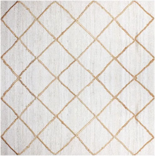 Vista 15 de Chindi - Alfombra cuadrada de yute de algodón de 3 pies, diseño beige y multicolor, patrón geométrico trenzado a mano de yute para interiores