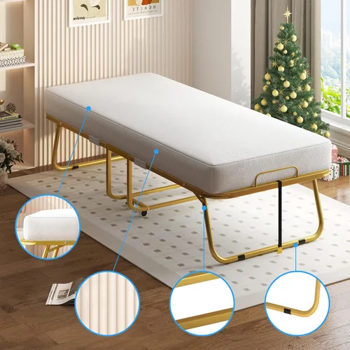 Vista 3 de PUREMIND Cama plegable con colchón de 4 pulgadas para adultos, cama plegable individual de 75 x 31 pulgadas, camas plegables portátiles, camas