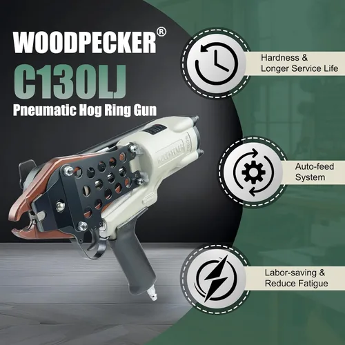 Vista 3 de Woodpecker C130LJ - Pistola neumática de anillo de cerdo de calibre 11 para corona de Gabion de 1-1/2 pulgadas, diámetro de cierre de 0.512-0.551
