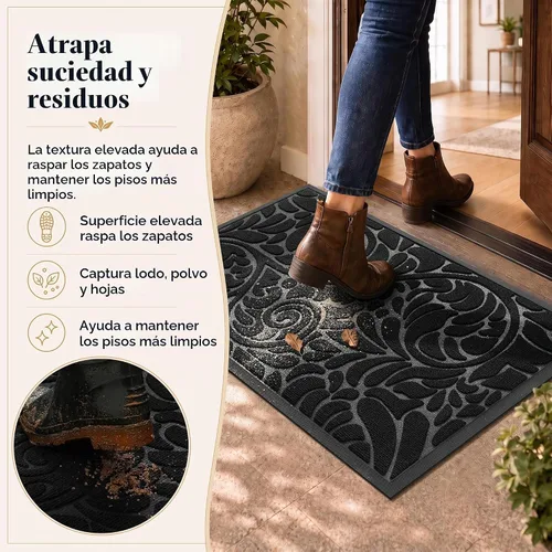 Vista 3 de Yimobra Tapete para puerta de entrada exterior, 29.5 x 17 pulgadas, impermeable, resistente, para puerta delantera, tapete antideslizante resistente