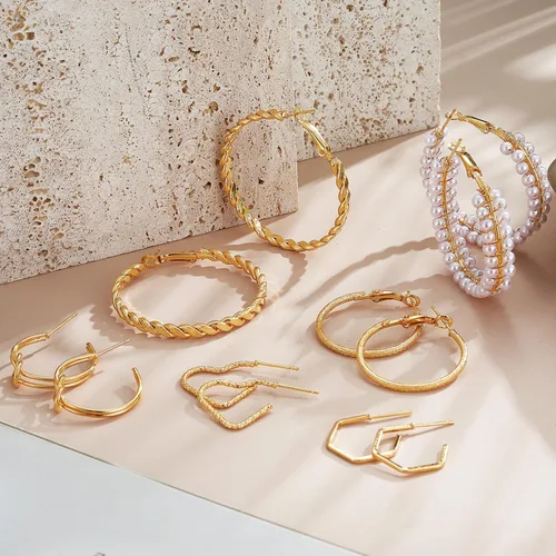 Vista 8 de IFKM Juego de 24 pares de aretes de aro dorados para mujeres y niñas, hipoalergénicos, de cadena gruesa, trenzados, abiertos, paquetes de aretes
