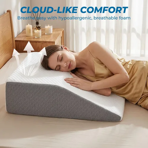 Vista 2 de Almohada de cuña para aliviar el dolor de espalda, almohada de reflujo ácido, almohadas de espuma viscoelástica para dormir, almohada triangular