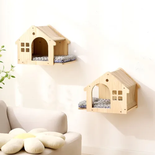 Vista 14 de SHENGOCASE Escalones para gatos montados en la pared de madera maciza de 6.7 x 7.5 pulgadas, muebles de pared para gatos, estantes y escaleras