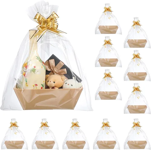 Vista 10 de Thenshop 44 Piezas Canasta para Regalos Canasta de Regalo Vacía a Granel Incluye 12 Bandejas de Cartón 12 Bolsas de Plástico y 20 Lazos Decorativos