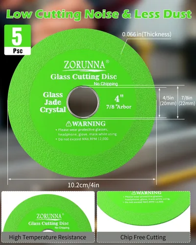 Vista 5 de ZORUNNA 3 discos de corte de vidrio de 4 pulgadas, hoja de diamante para amoladora angular Ultra Thin, Smooth Precision Cuts for Ceramic Crystal