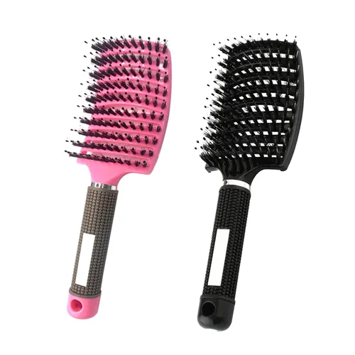 Vista 9 de 2 cepillos curvos ventilados para el cabello, cerdas de jabalí, cepillo desenredante de pala, cepillo profesional desenredante para Dorado+Negro