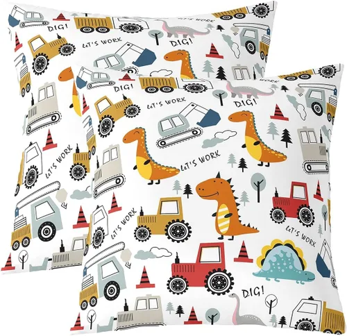Vista 14 de Juego de 2 fundas de almohada de construcción de 16 x 16 pulgadas, fundas de almohada suaves para camiones, fundas de cojín para sala de estar