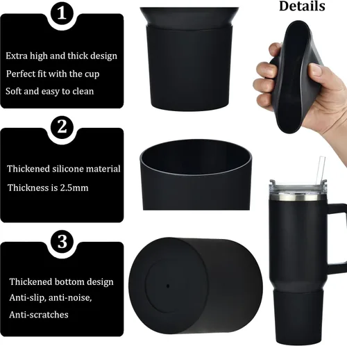 Vista 6 de Haundry Paquete de 2 fundas de silicona para botas y popote para vaso Stanley de 40 onzas, funda protectora para botella de agua Stanley de 40