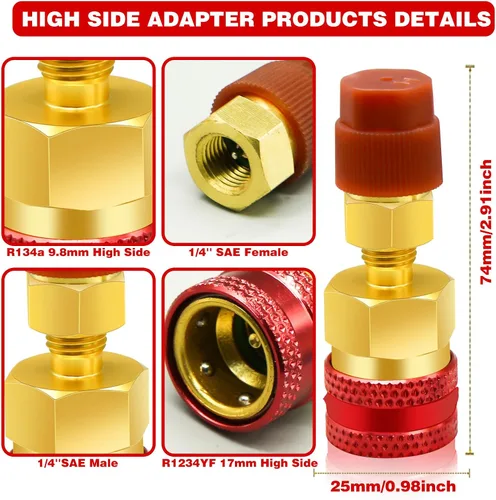 Vista 2 de 2 adaptadores R1234yf a R134a, kit de acopladores rápidos, kit de recarga de refrigerante R1234yf, adaptadores de lado alto/bajo R134a a R1234yf
