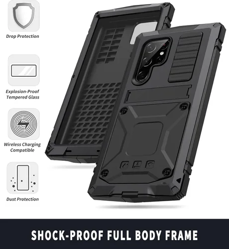 Vista 4 de Simicoo Compatible con Samsung S20 Ultra Metal Bumper Funda de silicona Militar a prueba de golpes resistente resistente Funda protectora de Negro
