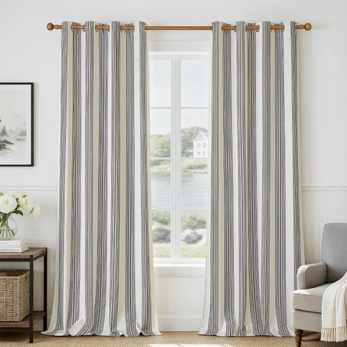Vista 82 de DriftAway Chris Linen - Cortinas opacas con capa térmica y reductora de sonido, 63 pulgadas de largo para dormitorio, cortinas estampadas a rayas