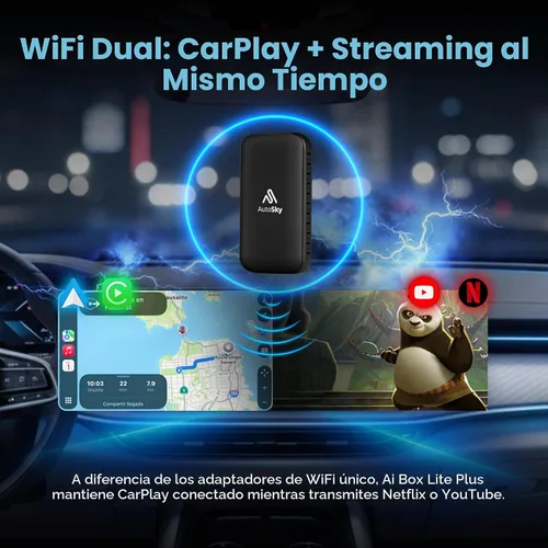 Vista 3 de AUTOSKY LITE Box Dual Plus 2026 - Adaptador inalámbrico CarPlay y Android Auto - Módulo WiFi dual - Soporte de Netflix y YouTube - Conexión estable