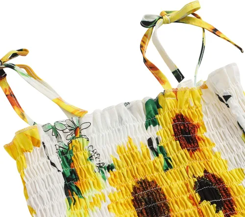 Vista 2 de BABAMOON Vestido de verano para niñas pequeñas y niñas, con volantes, vestido de princesa con estampado floral, vestido casual para vacaciones