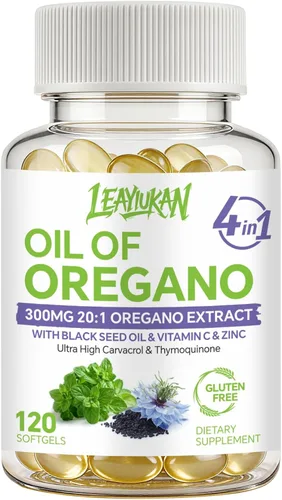 Vista 9 de Aceite de orégano de 300 mg con aceite de semilla negra, zinc, vitamina C