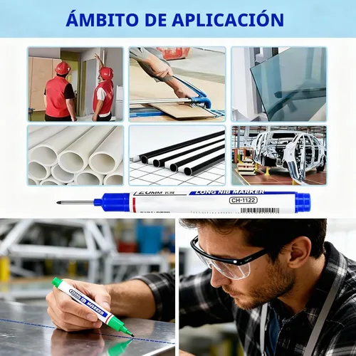 Vista 5 de Rotuladores permanentes de punta larga con agujeros profundos, 5 unidades, de secado rápido, impermeables, de punta larga, herramienta de marcado