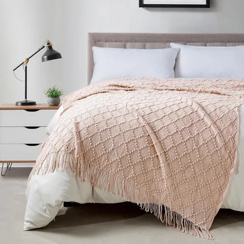 Vista 30 de Bourina Manta de punto decorativa con textura, unicolor y suave, para sofá, 50 x 60 pulgadas, almendra Knitted Throw Blanket 50x60 Inches, Soft