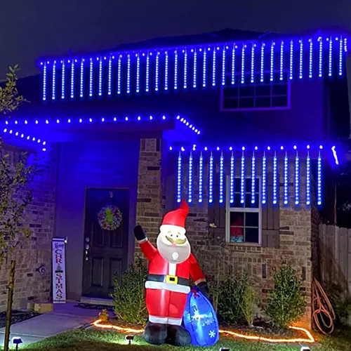 Vista 6 de YEGUO Paquete de 2 tiras de luces solares para exteriores, 16 tubos y 288 luces LED de meteoritos para fiestas, árboles, vacaciones, techo, boda