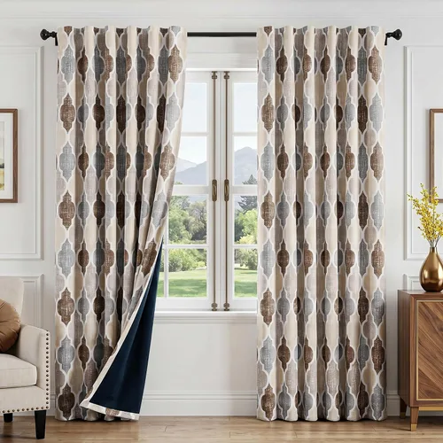 Vista 21 de Beauoop Cortinas 100% Opacas de 45 Pulgadas de Largo, 2 Paneles para Dormitorio, Sala de Estar, Gris Aqua Marroquí Geométrico, Oscurecimiento