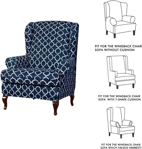 Vista 79 de Eco-Ancheng Funda para silla Wingback, 2 piezas, respaldo de ala, fundas de elastano para sillón con respaldo de ala, fundas para sillón con parte
