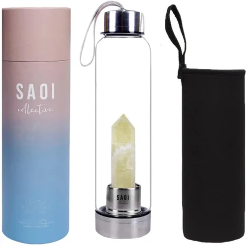 Vista 10 de SAOI Botella de agua de cristal - Amatista - Natural Wellness Healing - Vidrio/Acero inoxidable