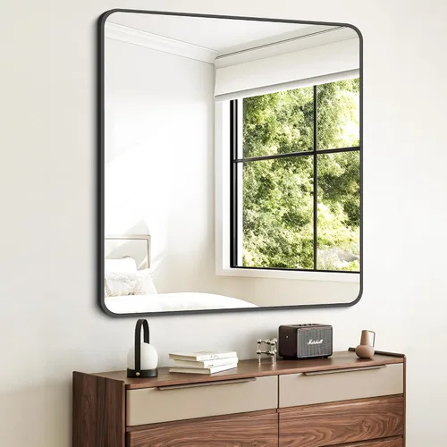 Vista 25 de FORBATH - Espejo de baño negro para sobre lavabo, espejo de pared de 16x24 pulgadas con marco de metal, esquinas redondeadas para baño, dormitorio