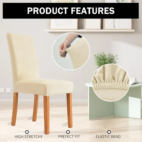 Vista 3 de Fundas elásticas para sillas de comedor, fundas protectoras de asiento extraíbles de terciopelo suave para silla Parson (2, beige)