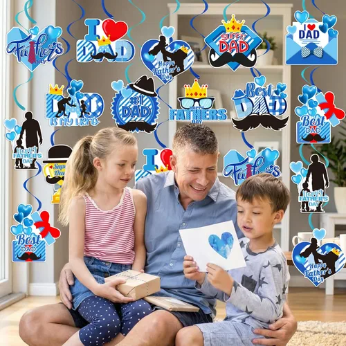 Vista 2 de 40 remolinos colgantes para el día del padre, espirales azules para colgar en el techo, remolinos colgantes para el día del padre, serpentinas