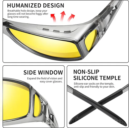 Vista 5 de Night Vision Driving Glasses for Women Men, Wrap Around Night Vision Polarized Glasses for Driving