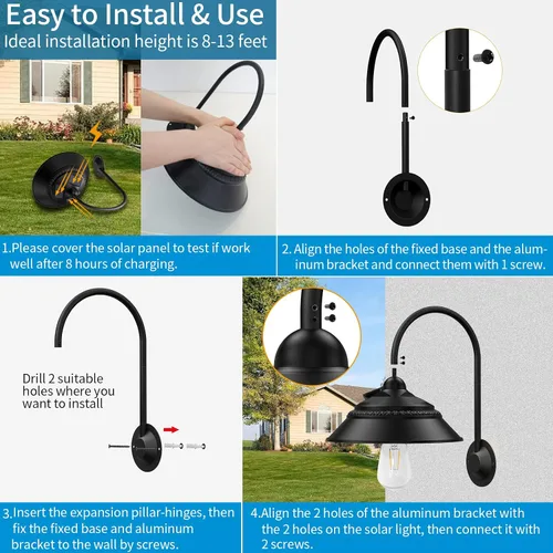 Vista 7 de Luz solar de granero para exteriores con 3 modos de iluminación y apliques de pared con sensor de movimiento, luces rústicas de gallinero, luz
