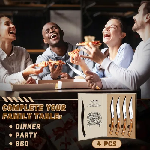 Vista 5 de Freelander Juego de 4 cuchillos para pizza con cuchillas afiladas de acero inoxidable, diseño forjado de espiga completa, mango ergonómico