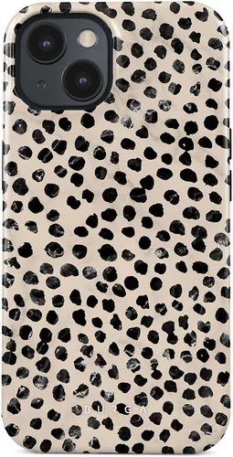Vista 79 de BURGA-Funda p/teléfono compatible c/iPhone 14 Plus, carcasa rígida híbrida de 2 capas + Funda protectora de silicona, almendras latte a lunares