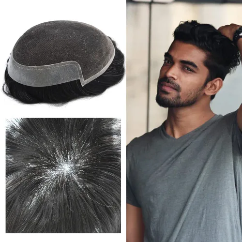 Vista 24 de Hombres Toupee Sistema de Cabello Humano Real para Hombres Encaje Suizo Toupee Para Hombres Nudos Blanqueados Hombres Hairpieces Pieza Para Hombres