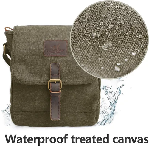Vista 2 de TOPWOLF - Bolso bandolera pequeño de lona bolso cruzado de viaje casual para herramientas de trabajo bolsa de hombro soporte para teléfono celular
